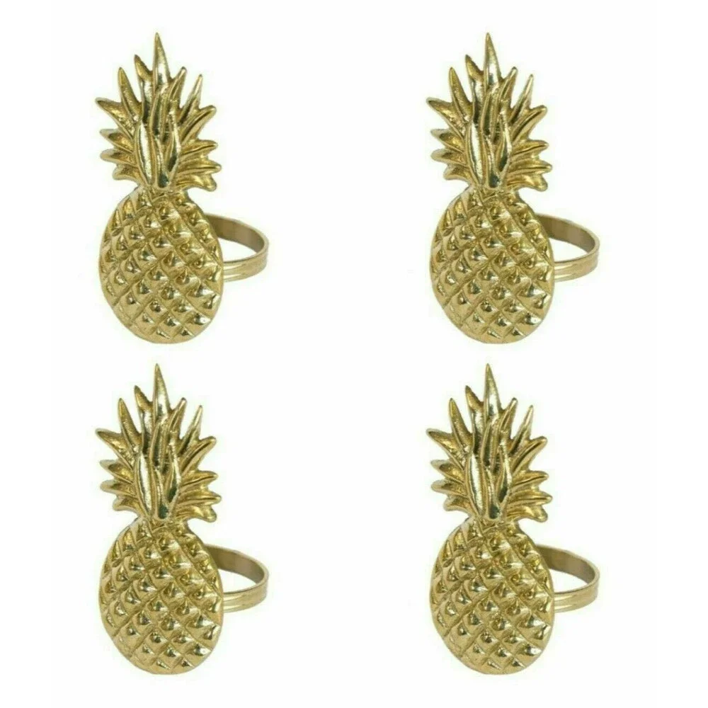 Pineapple Napkin Rings Set of 4 Gold Tone Welcome Beach Summer Cottage Home